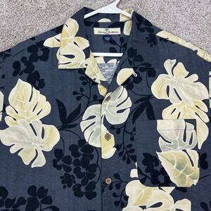 Tommy‎ Bahama Silk Hawaiian Shirt Mens Medium Blue White Floral Print Button Up